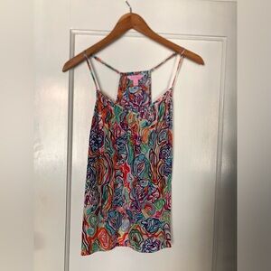 Lilly Pulitzer 100% Silk Abstract Fish Print Women’s Medium Dusk Racer Back